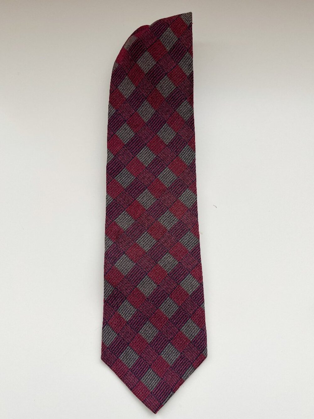 Alfani Red purple Geometric Silk Tie office abstract 90s lattice vintage retro